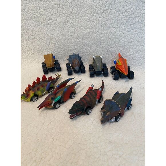 Lot of 8 Dinosaur Cars Friction Pullback Cars Dino Colorful - Picture 1 of 10